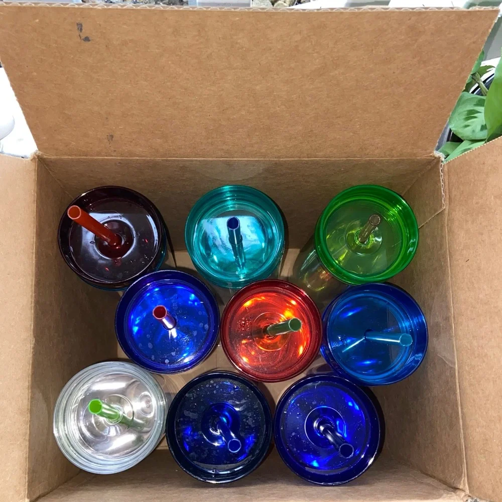 Mixed Brands of Colorful Tumbler w/9pcs. & Straws-Used w/Some Lite Wash & Wear